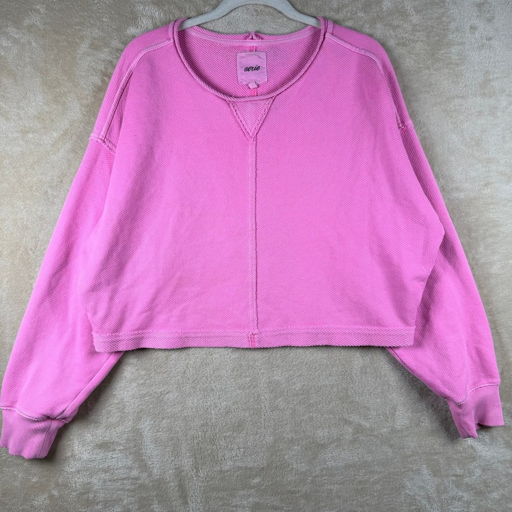 Aerie Vibrant Pink Cropped Crewneck Oversized Sweatshirt Size M Athleisure‎ Cozy